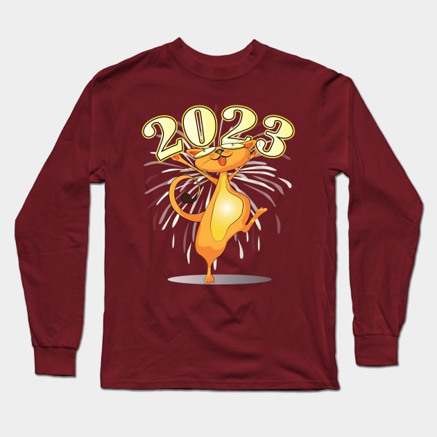 Happy New Year Cats 2023 Long Sleeve T-Shirt by ArticArtac